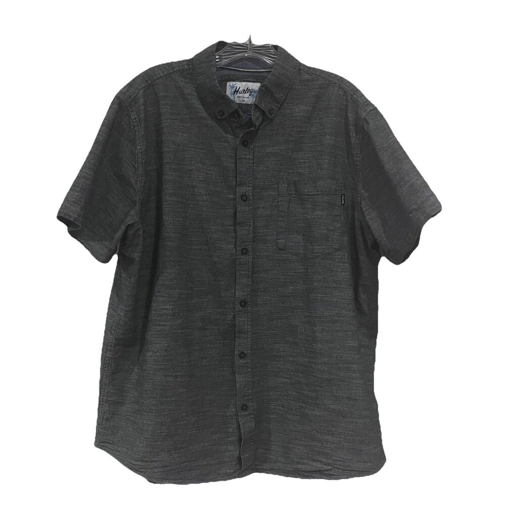 Hurley Standard Collection Slub Button Down Men’s Gray SS Cotton Shirt XL Surfer